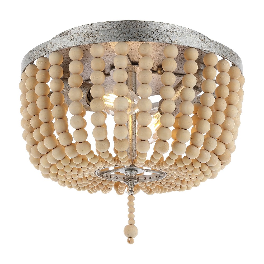 JONATHAN Y 10" 2-Light Allison Shabby Chic Farmhouse Wood Beaded/Metal LED Flush Mount Antique Silver/Cream: UL Listed
