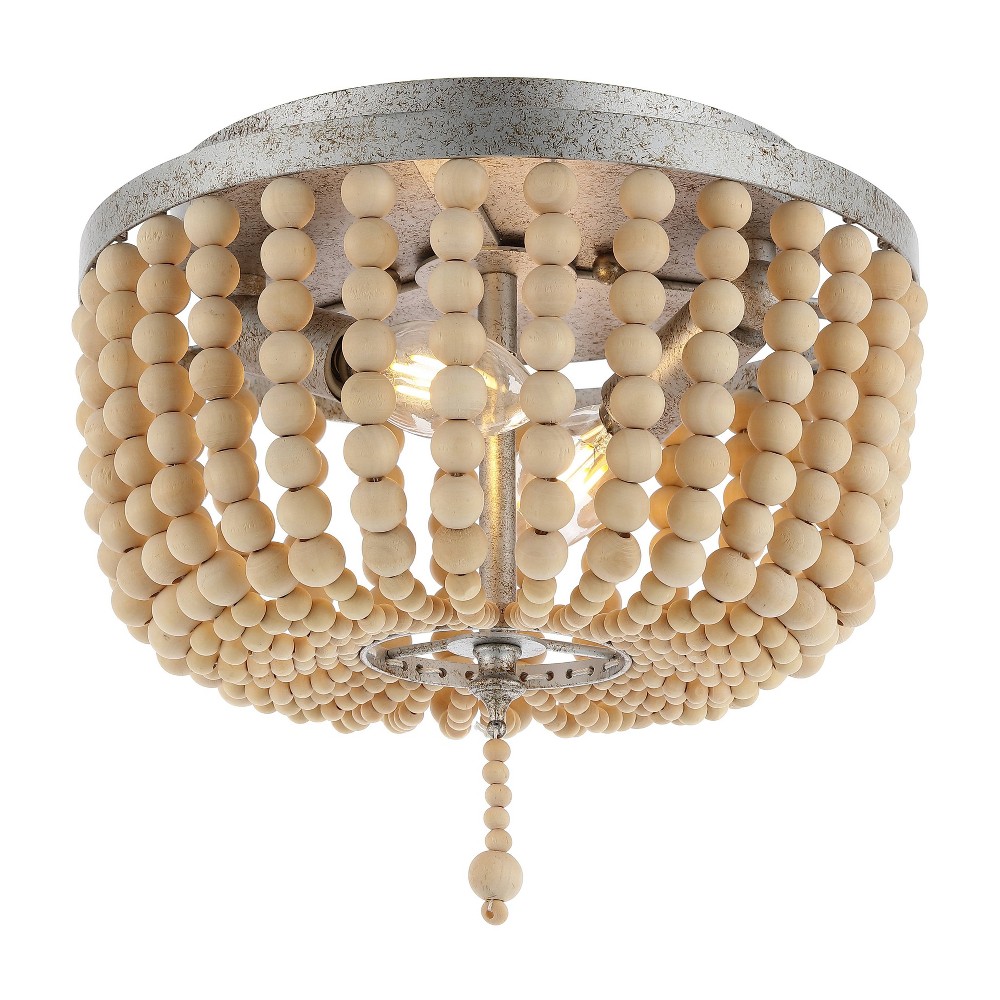 Photos - Chandelier / Lamp 10" 2-Light Allison Shabby Chic Farmhouse Wood Beaded/Metal LED Flush Moun