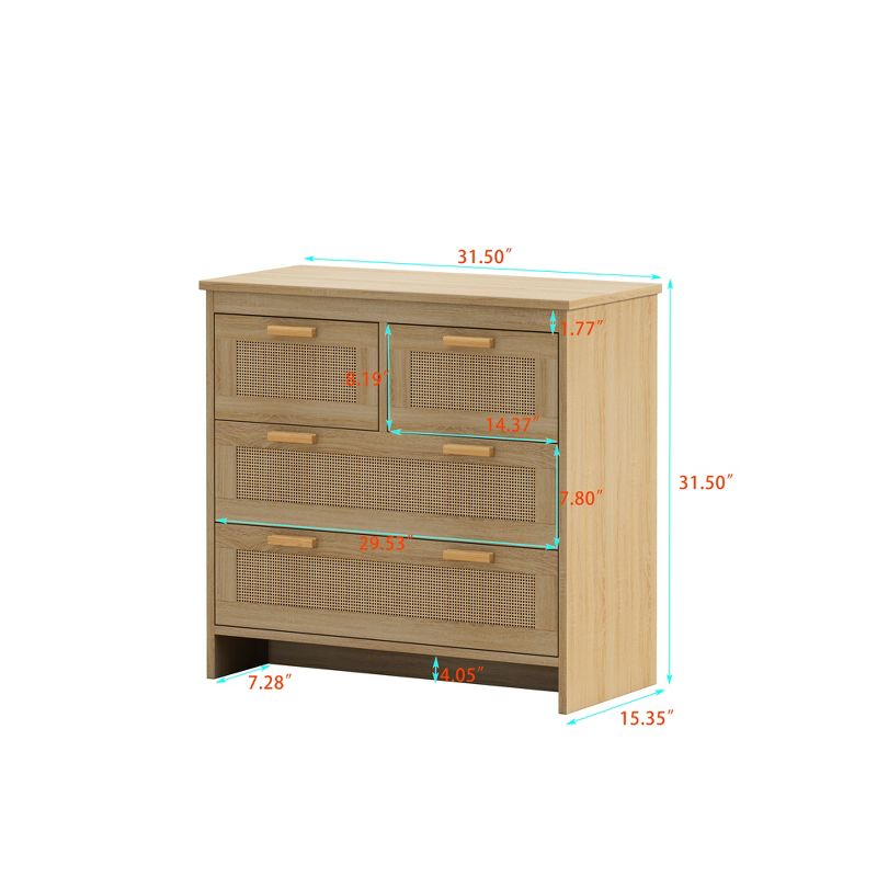 31.5" 4-Drawer Rattan Dresser for Living Room and Bedroom, Natural - ModernLuxe, 3 of 9