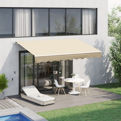 Beige 118'' Retractable Patio Awning with Aluminum Frame