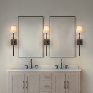 ALOADECOR 25" Tall Bronze with White Linen Shade Modern Farmhouse Fabric Wall Light Fixture for Bedside Hallway Bathroom（2 PACK） - 1 of 4