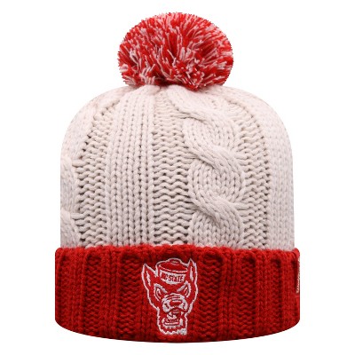 NCAA NC State Wolfpack Women's Natural Cable Knit Cuffed Beanie with Pom