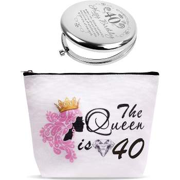 VeryMerryMakering 40th Birthday Makeup Bag And Mirror Gifts for Women, Silver