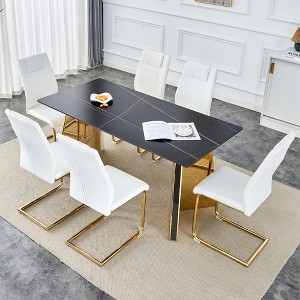 7-Piece Dining Set with Rectangular Table and 6 PU Armless Chairs - 1 of 4
