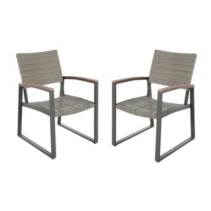 GDFStudio Augusta Outdoor Aluminum and Wicker Dining Chairs with Faux Wood Accents (Set of 2) - 1 of 4