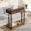 Lirago Brown Adjustable Height Bedside Table 31.5x17.7x27.5-41.3 E1 Particle Board Mobile Desk with Drawer and Wheels - 2 of 4