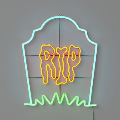 LED Tombstone "RIP" Flashing Neon Sign with Frame Halloween Silhouette Lights White/Orange/Green/Blue - Hyde and EEK! Boutique™