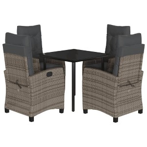 vidaXL 5 Piece Patio Dining Set with Cushions Gray Poly Rattan - 31.5" Table Length Round Leg 4 Items - 1 of 4