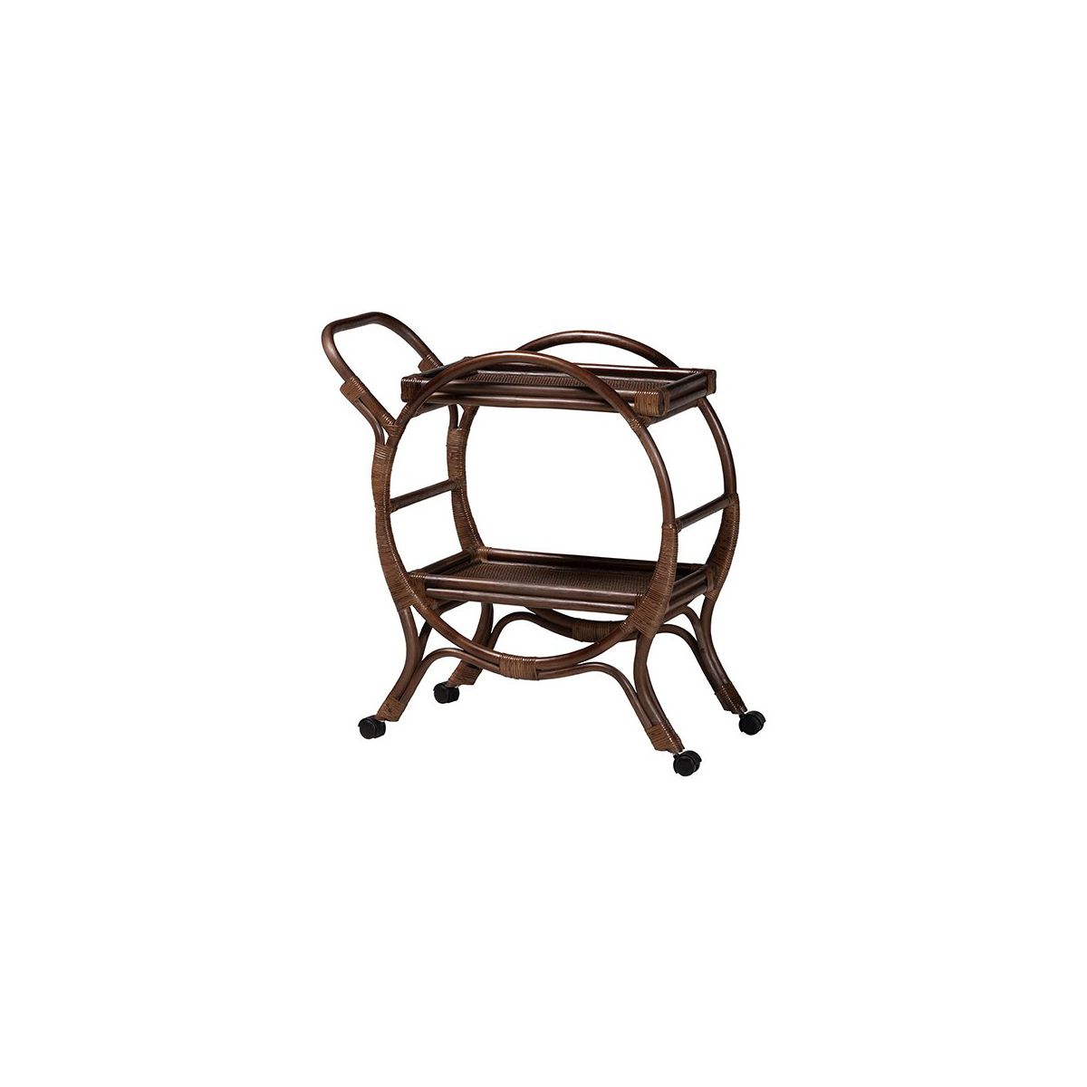 bali & pari,Selah Natural Rattan Kitchen Cart, Handwoven 2-Tier Mobile Serving Cart