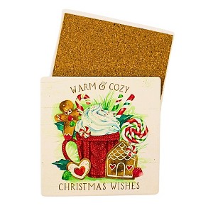 Coasterstone 4.25 In Christmas Wishes Square Coaster Hot Cocoa Whipped Cream Coasters - 1 of 3