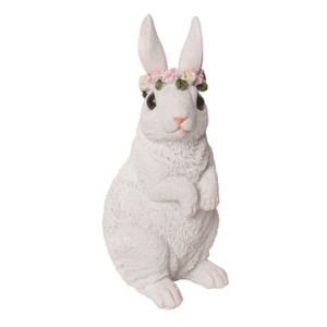 Transpac Resin 7.6" White Easter Sweet Bunny with Flowers Figurine - 1 of 2
