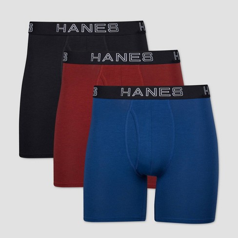 Hanes Premium Men's 3pk Boxer Briefs With Anti Chafing Total Support Pouch  - Blue/black/red Xl : Target