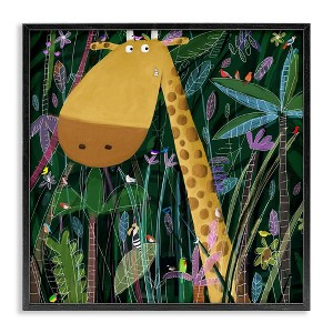 Stupell Industries Kids' Polka Dot Giraffe Jungle Safari Brush Black Framed Giclee Art - 1 of 4