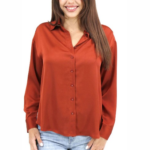 Women's Satin Button Down Top - Grace & Lace - image 1 of 3