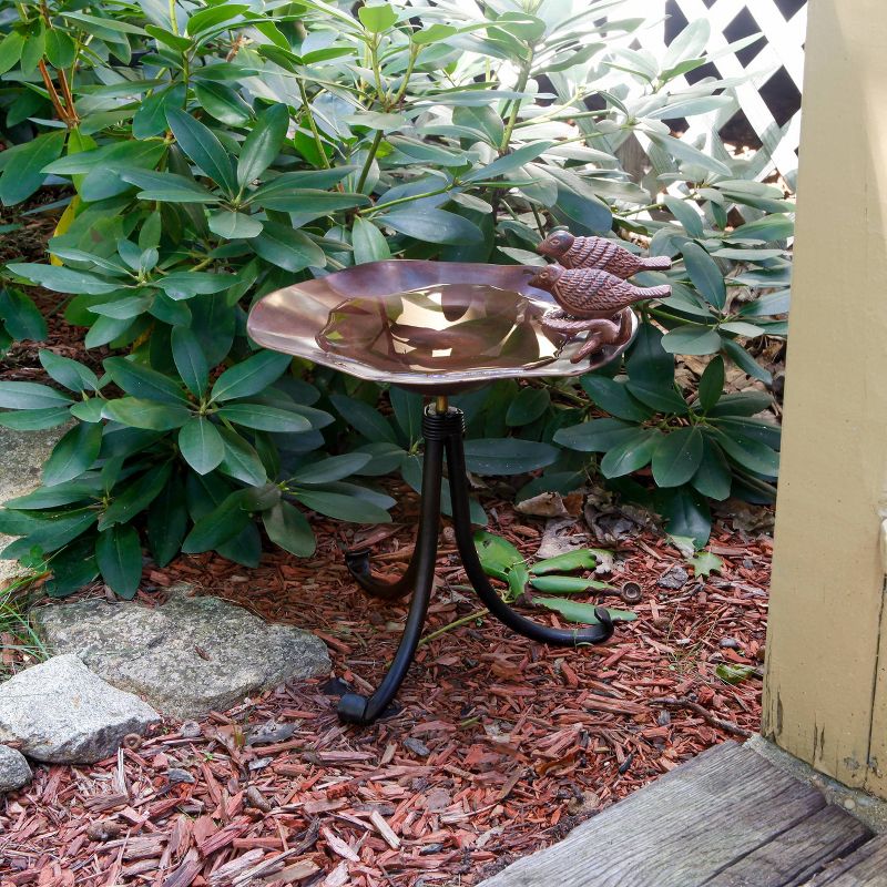 Achla Designs 17&#34; Antique Patina Brass Bird Bath with Wrought Iron Stand, Weather-Resistant, Freestanding, Decorative Outdoor Accent, 3 of 9