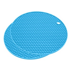 Unique Bargains Silicone Heat Resistant Non-slip Flexible Trivet Mat 7.08" x 7.08" x 0.24" Blue 2 Pcs - 1 of 3