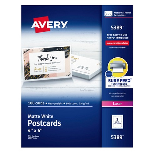 Avery Printable Postcards With Sure Feed Technology 4 x 6 Matte White 100 Blank  Postcards - Office Depot