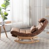 Solid Wood Ergonomic Coffee Rocking Chair, PU Accent Chair with Retractable Footrest - Maison Boucle - 2 of 4