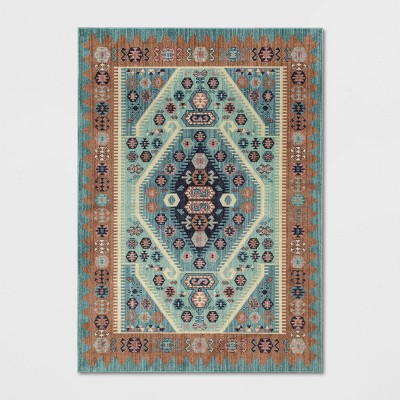 Photo 1 of 2'3x7' Buttercup Diamond Vintage Persian Style Woven Runner Rug Blue - Opalhouse
