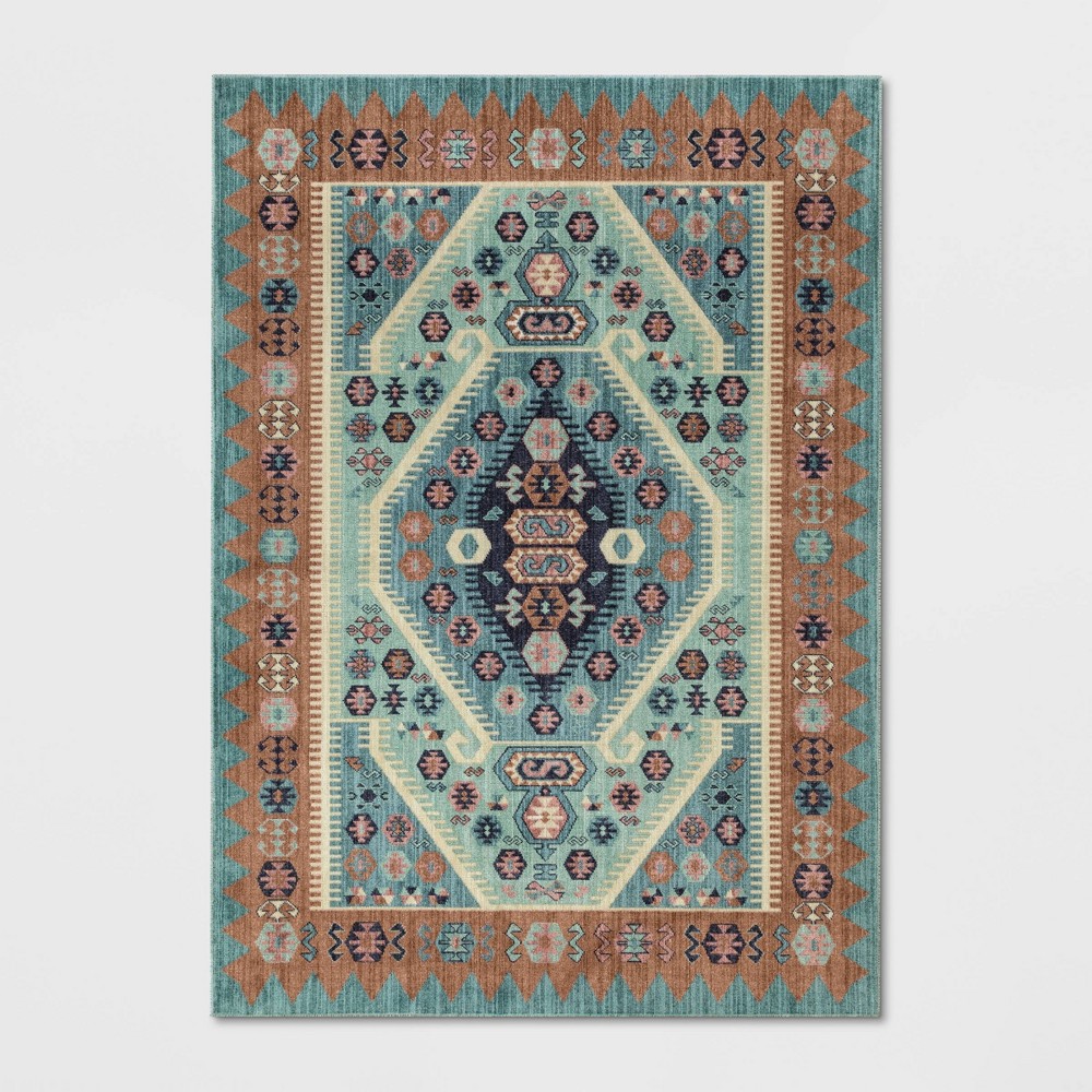 5'x7' Buttercup Diamond Vintage Persian Style Woven Rug Blue - Opalhouse™