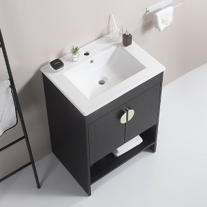 24 Inch Bathroom Vanity, Bathroom Cabinet With Top Sink, 2 Metal Handles, 2 Cabinet Doors, Open Shelve, Freestanding Sink Bathroom Vanity Cabinet - 1 of 4