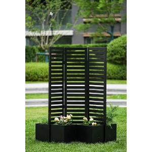 coucheta Privacy Screen with Planter Box Metal Garden Fence Panel, 3-Panel Freestanding Outdoor Room Divider with 4 Self-Draining Raised Garden Beds - 1 of 4