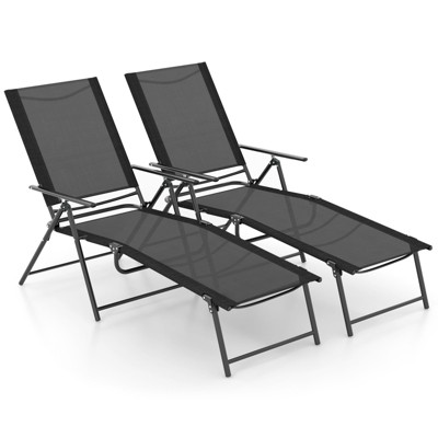 Tangkula 2PCS Folding Chaise Lounge Chairs w/ 6-Level Backrest Reclining Chairs Patio