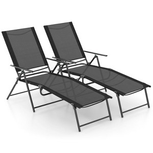 Tangkula 2PCS Folding Chaise Lounge Chairs w/ 6-Level Backrest Reclining Chairs Patio - 1 of 4