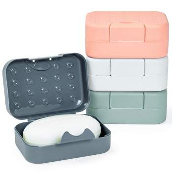Okuna Outpost 4-Pack Soap Holder Travel Cases, Plastic Portable Soap Saver Set for Bathroom Organization, Traveling (4 Colors, 4.5x1.8x3.3 in)