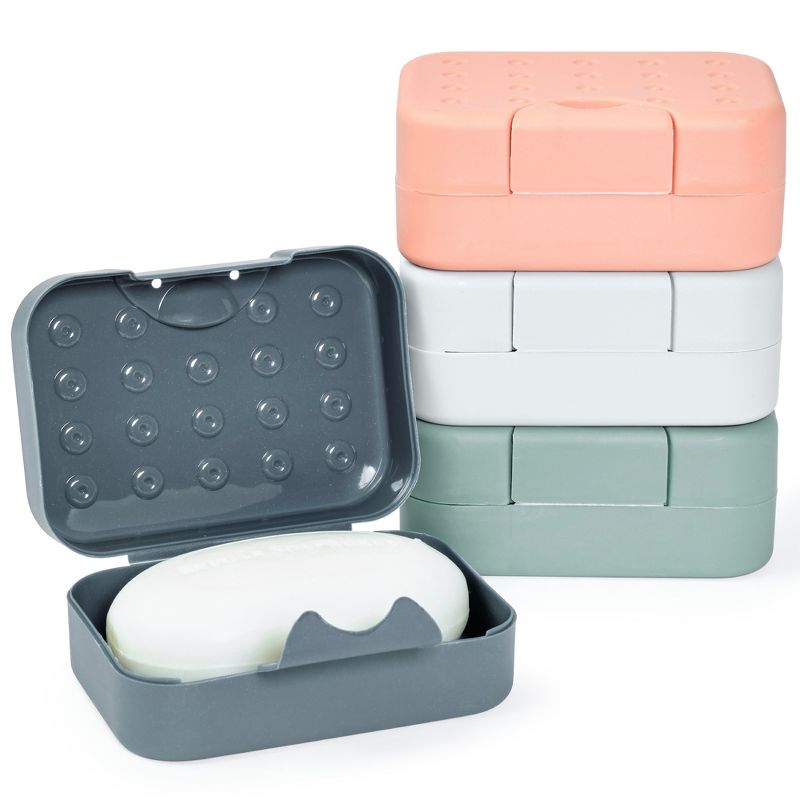 Okuna Outpost 4-Pack Soap Holder Travel Cases, Plastic Portable Soap Saver Set for Bathroom Organization, Traveling (4 Colors, 4.5x1.8x3.3 in), 1 of 9