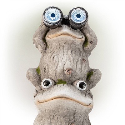 Gray Solar-Powered Stacked Frog Lawn Decoration with LED Lights