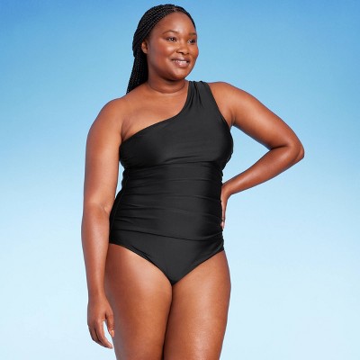 Finelylove Women's One-Piece Swimsuits Tummy Concealing Racerback Bra Style  Bikini Black XL 