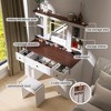 LOVSON Dressing Table with Sliding Mirror, Lighting and Charging Stand with Dimmable LED Lights, Vanity Table with Foam Soft Stool, White + Brown - 4 of 4