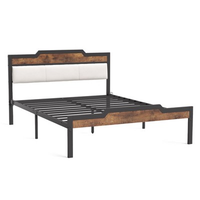 60.2-Inch Queen Size Bed Frame, Industrial Bed Frame With Headboard And Footboard
