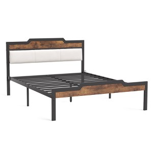 60.2-Inch Queen Size Bed Frame, Industrial Bed Frame With Headboard And Footboard - 1 of 4