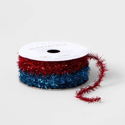 2 End Tinsel Ribbon Aqua/Red 36ft - Wondershop™