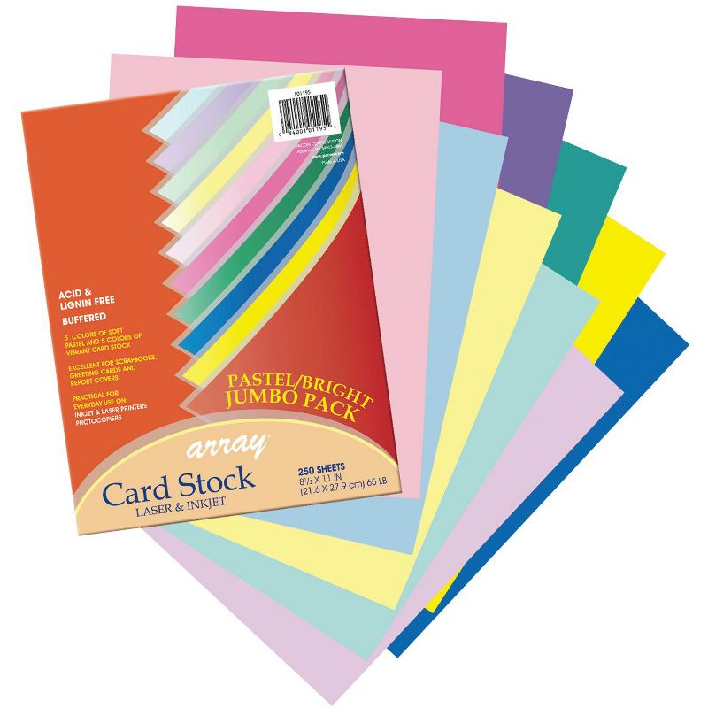 Array Card Stock Paper, 8-1/2 x 11 Inch, Assorted Bright Pastel Colors, Pack of 250, 2 of 4
