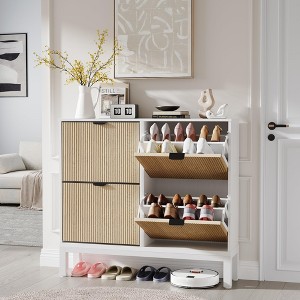 4-Drawer Shoe Cabinet - Adjustable Shelves Holds 24-28 Pairs, Space-Saving Narrow Design for Entryway/Hallway - 1 of 4