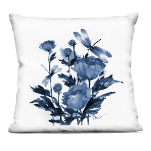 Stupell Industries Indigo Peonies & Dragonflies Indoor Decorative Throw Pillow, 18 x 18 - 1 of 3