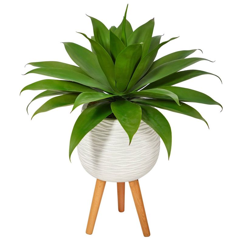 Nearly Natural 33-in Agave Succulent Artificial Plant in White Planter with Stand, 1 of 5