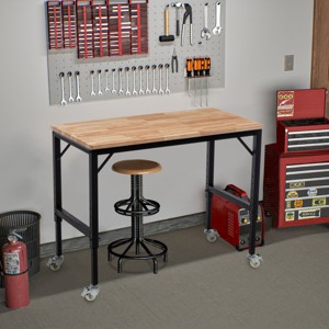 Heavy-Duty Adjustable Height Workbench with Wheels and Solid Wood Top for Garage 48in -3irtyhousy - 1 of 4