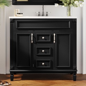 Okak 36" Bathroom Vanity with Ceramic Sink Modern Multi-function Bathroom Cabinet with 2 Soft Closing Doors and 2 Drawers Solid Wood Frame - 1 of 4