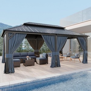 ALAULM Wall Mount Gazebo Outdoor Pergola, Hardtop Lean to Gazebo Canopy Awnings with Sloped Roof and Sturdy Steel Frame, for Patio, Deck, Backyard - 1 of 4