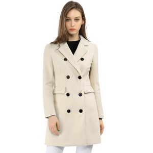 Allegra K Women's Elegant Notched Lapel Double Breasted Long Sleeve Winter Overcoat - 1 of 4