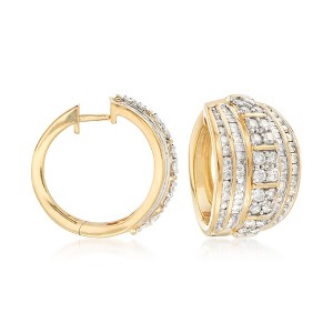 Ross-Simons 3.00 ct. t.w. Round and Baguette Diamond Hoop Earrings in 18kt Gold Over Sterling - 1 of 4