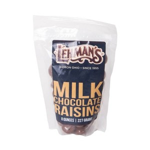 Lehman's Chocolate Covered Raisins, Pure Milk Chocolate Candy Coated Confectionery Snack, 8 oz Resealable Bag - 1 of 4