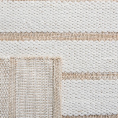 Ivory and Tan Striped 6' x 9' Flatweave Wool Rug