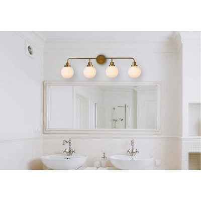 Hanson 4-Light Brass and Frosted Glass Bath Sconce