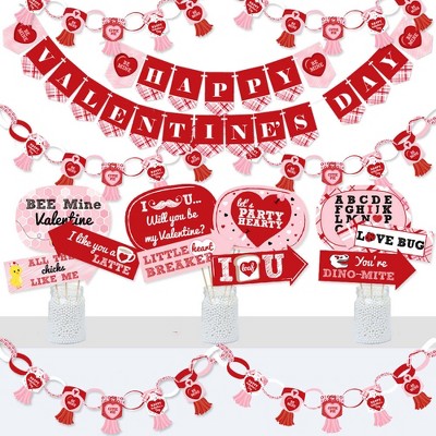 Big Dot of Happiness Conversation Hearts - Banner and Photo Booth Decorations - Valentine's Day Party Supplies Kit - Doterrific Bundle