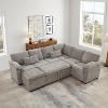 97"W L-Shaped Corner Sectional Sofa Couch with Storage Ottoman, 7-Seat Chenille Fabric Corner Couch with 2 Pillows for Living Room - ModernLuxe - 2 of 4